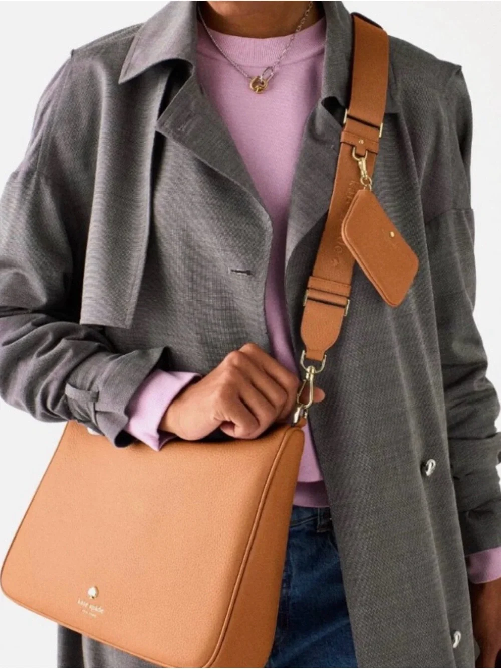 Kate Spade Emma Bohemian Tan Pebbled Leather Shoulder Bag with Matching Pouch